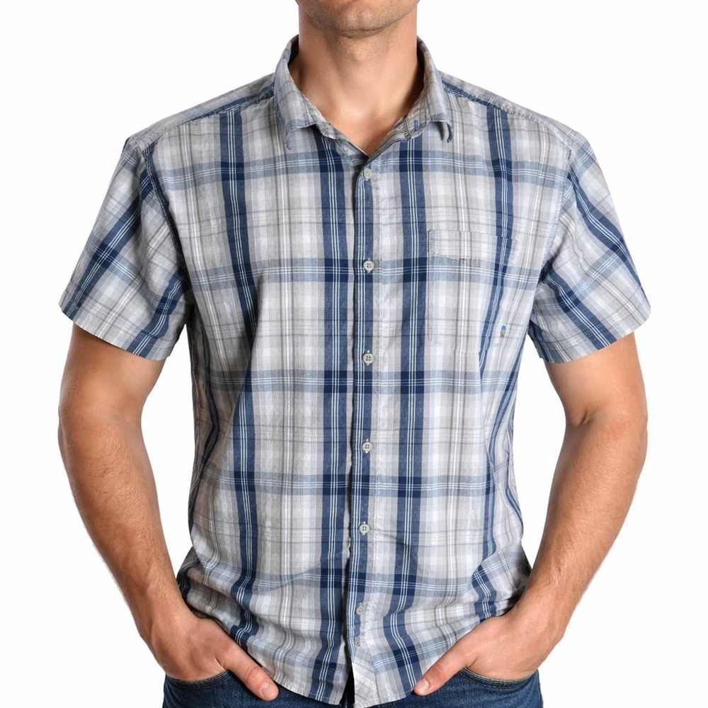 Mountain Hardwear 2XL Shirt Plaid Button-Down Gray‎ Blue